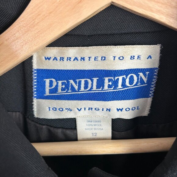 Pendleton Virgin Wool Black Long Coat Jacket Women's Sz 12 USA Made Trench Dress - Picture 5 of 7